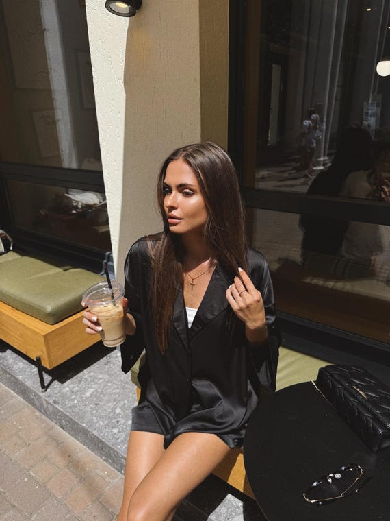 Loose Silk Shorts and Shirt Set: Elegant Loungewear - Etsy Israel