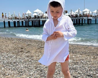 Maglietta per neonati in mussola biologica con cappuccio: tunica unisex in cotone