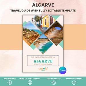 Guia de Viagem do Algarve Untold com Modelo Editável | Portugal | Detalhado | Dicas Locais, Mapas Interativos, Comida | Download Digital