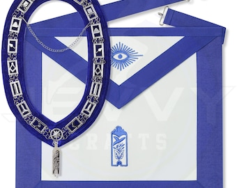 Zestaw fartucha masońskiego dla młodszego strażnika Blue Lodge: kołnierz łańcuszkowy i haftowane rękawiczki