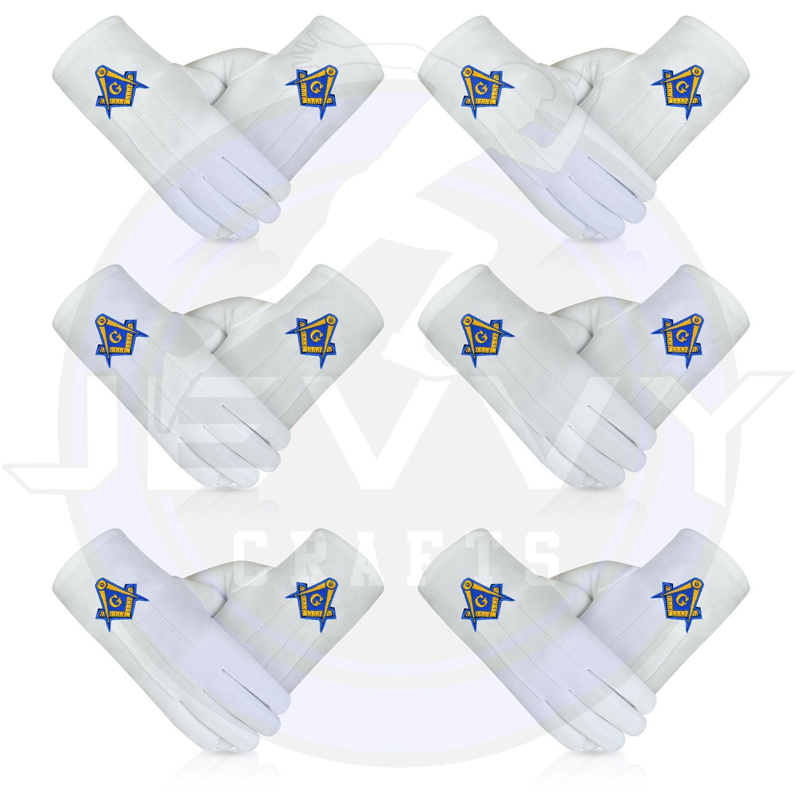 Cotton Gloves with Green Square Compass and G plus DGL - Masonic