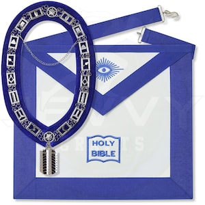 Masonic Backblech-Set: Blaue Hütten-Regalia mit Kragen, Juwel und Handschuhen