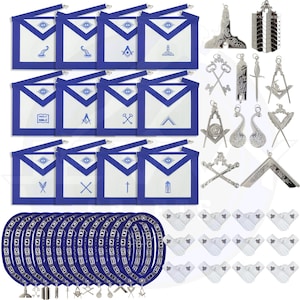 Masonic Blue Lodge Officer Regalia Set: 12 Aprons, Collars, Jewels & Gloves