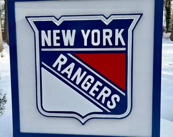 Letrero tallado en madera de los New York Rangers
