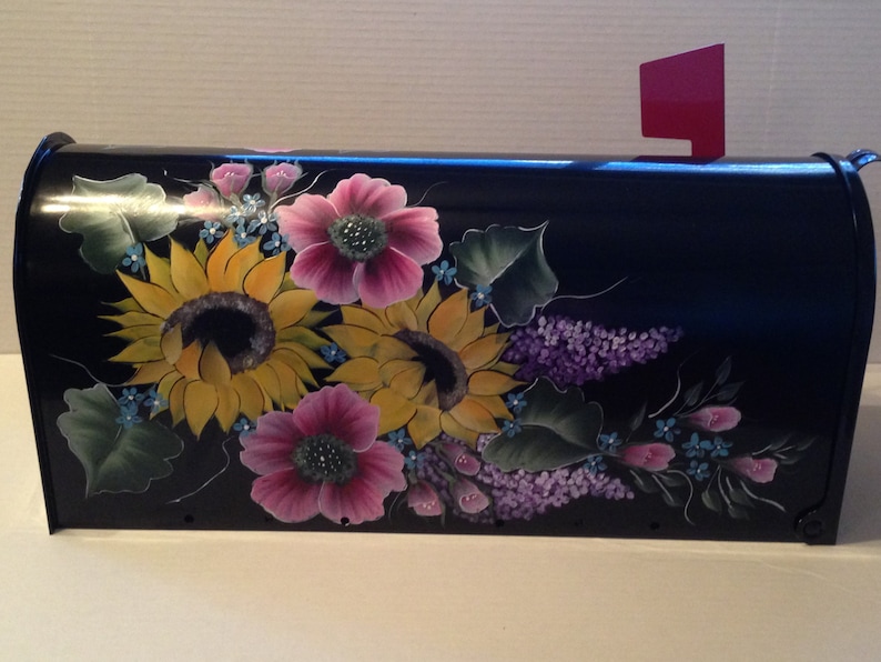 flower mailbox black mailbox Custom ordered hand painted Mailbox with flowers sunflower mailbox,hand painted mailbox
