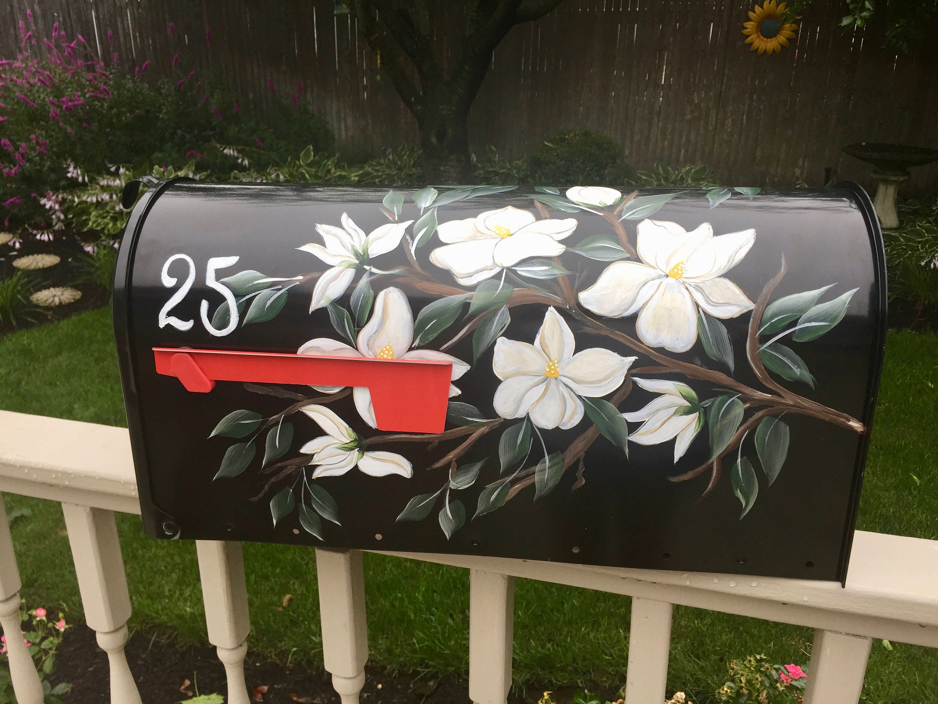 Magnolia mailbox hand painted mailbox custom mailbox flower Etsy