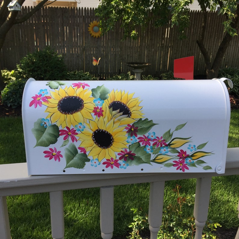 Hand painted mailbox custom mailbox sunflower mailbox fall Etsy