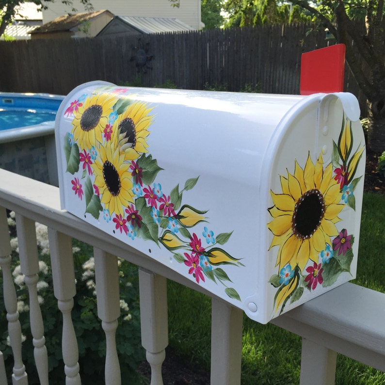 Hand painted mailbox custom mailbox sunflower mailbox fall Etsy