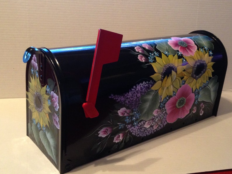 flower mailbox black mailbox Custom ordered hand painted Mailbox with flowers sunflower mailbox,hand painted mailbox