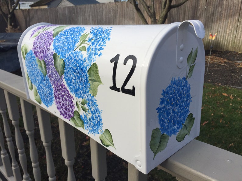 Hand painted mailbox with hydrangea blue hydrangea mailbox Etsy
