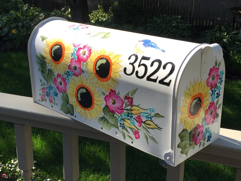 Sunflower mailbox hand painted mailbox yellow flower Etsy