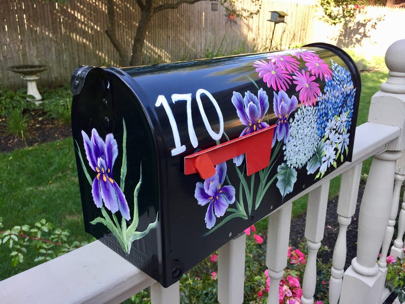 Painted mailbox hand paint blue purple mailbox personalized Etsy