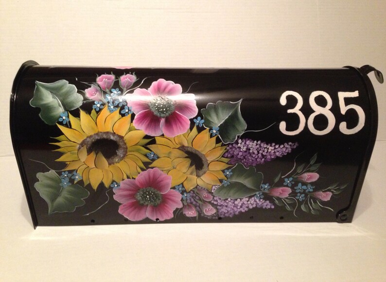 flower mailbox black mailbox Custom ordered hand painted Mailbox with flowers sunflower mailbox,hand painted mailbox
