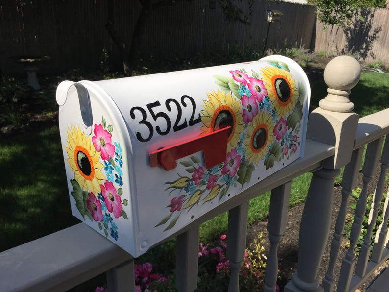 Sunflower mailbox hand painted mailbox yellow flower Etsy