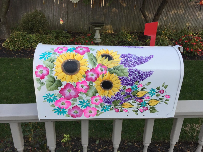 Hand painted mailbox flower mailbox bright color Etsy