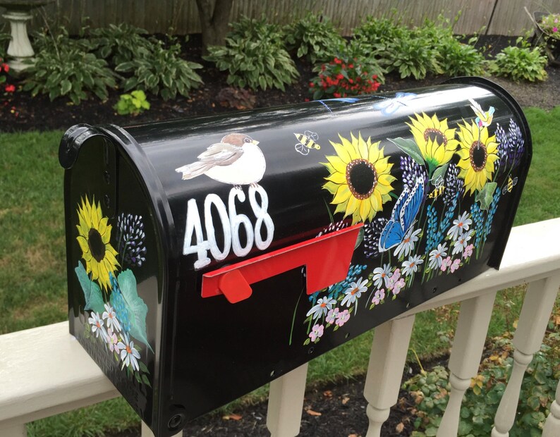 Decorative hand painted mailbox sunflower mailbox custom Etsy