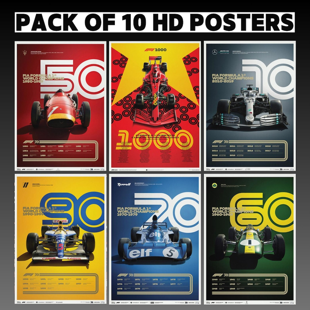 Formula One Car Racing Poster Formula One Posters Pack of 10, F1 Wall Art, Modern Racing Print ...