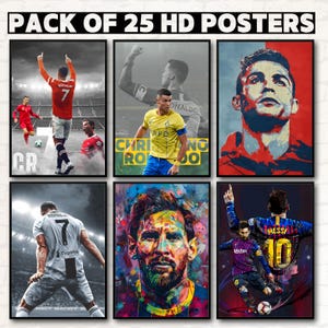 Ronalo Messi Neymar Players Poster Wall Art Pack, druckbare Fußballspieler Poster, Jersey Rückseite, Digitaldrucke, Fußball Wandkunst Geschenk, JPEG