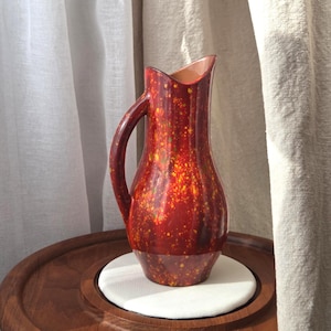 Vintage Carr's Studio Pottery Pitcher Red Speckled Glaze PEI Canada Mid Century Ceramic Artisan Handmade Vase