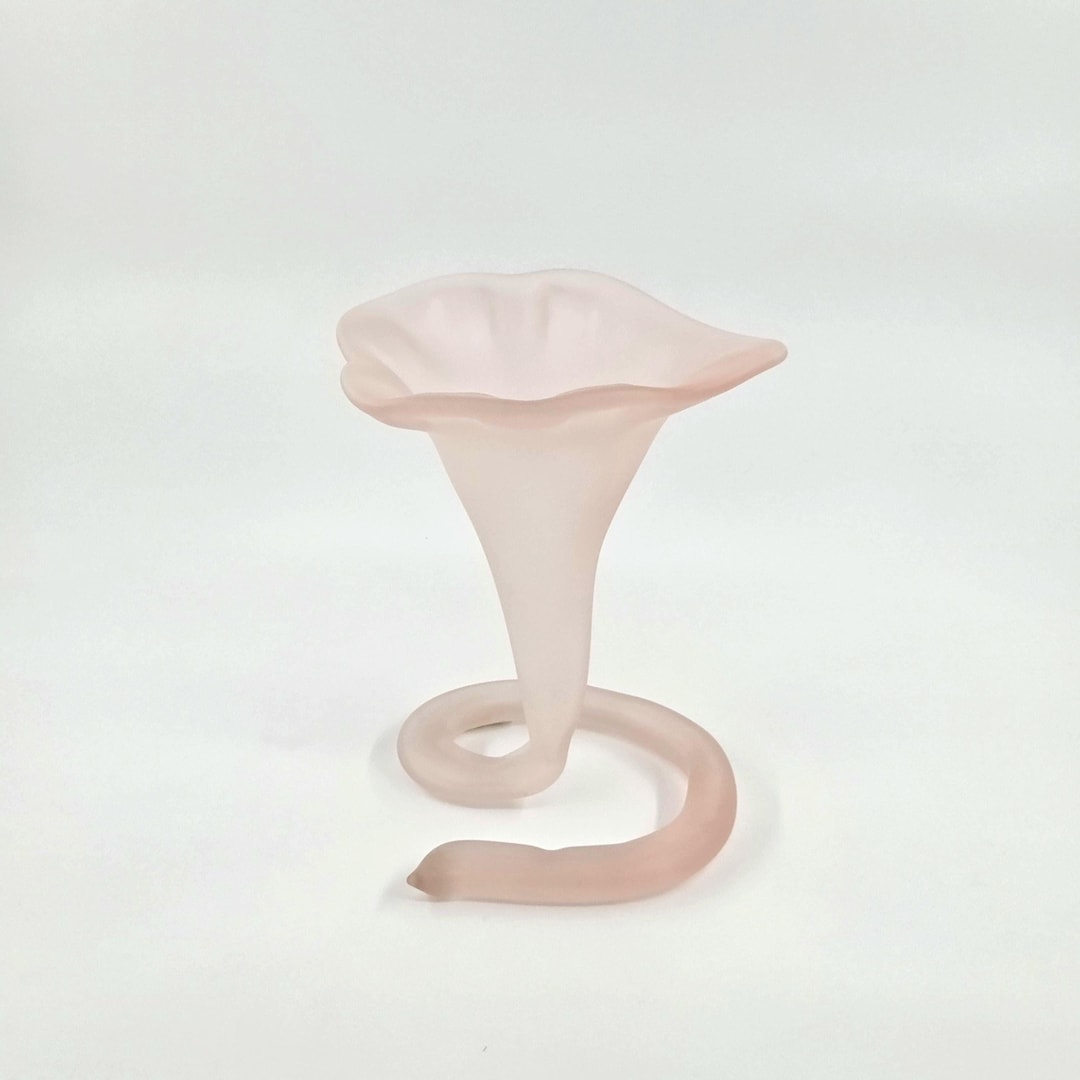 Curated visual reference: Visual Reference: Pink Frosted Art Glass Trumpet Vase Murano Style Swirled Base