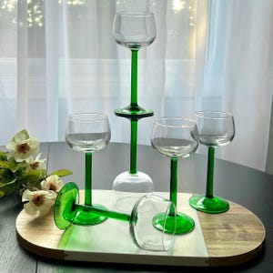 Vintage Luminarc France Green Stem Glasses – Set of 5 - Retro Barware, Mid-Century Cocktail Glasses, Wedding Decor, Housewarming Gifts