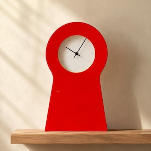 Vintage IKEA PS 1995 Red Metal Clock Cabinet by Thomas Eriksson | Postmodern Keyhole Clock