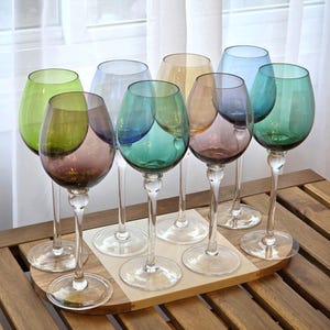 Colorful Ombre Wine Glasses – Set of 8 Tall Rainbow Stemware | Vintage-Style Modern Barware | Wedding Gift, Home Bar, Cocktail Party