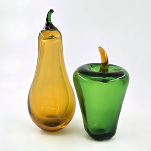 Murano Style Art Glass Apple & Pear: Mid Century Italian Decor