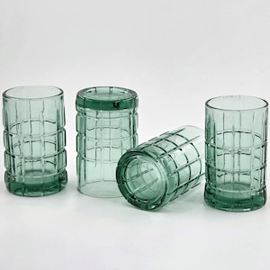 Vintage Anchor Hocking grünes Schottenkaro Gläser - Mid Century Barware 4er Set