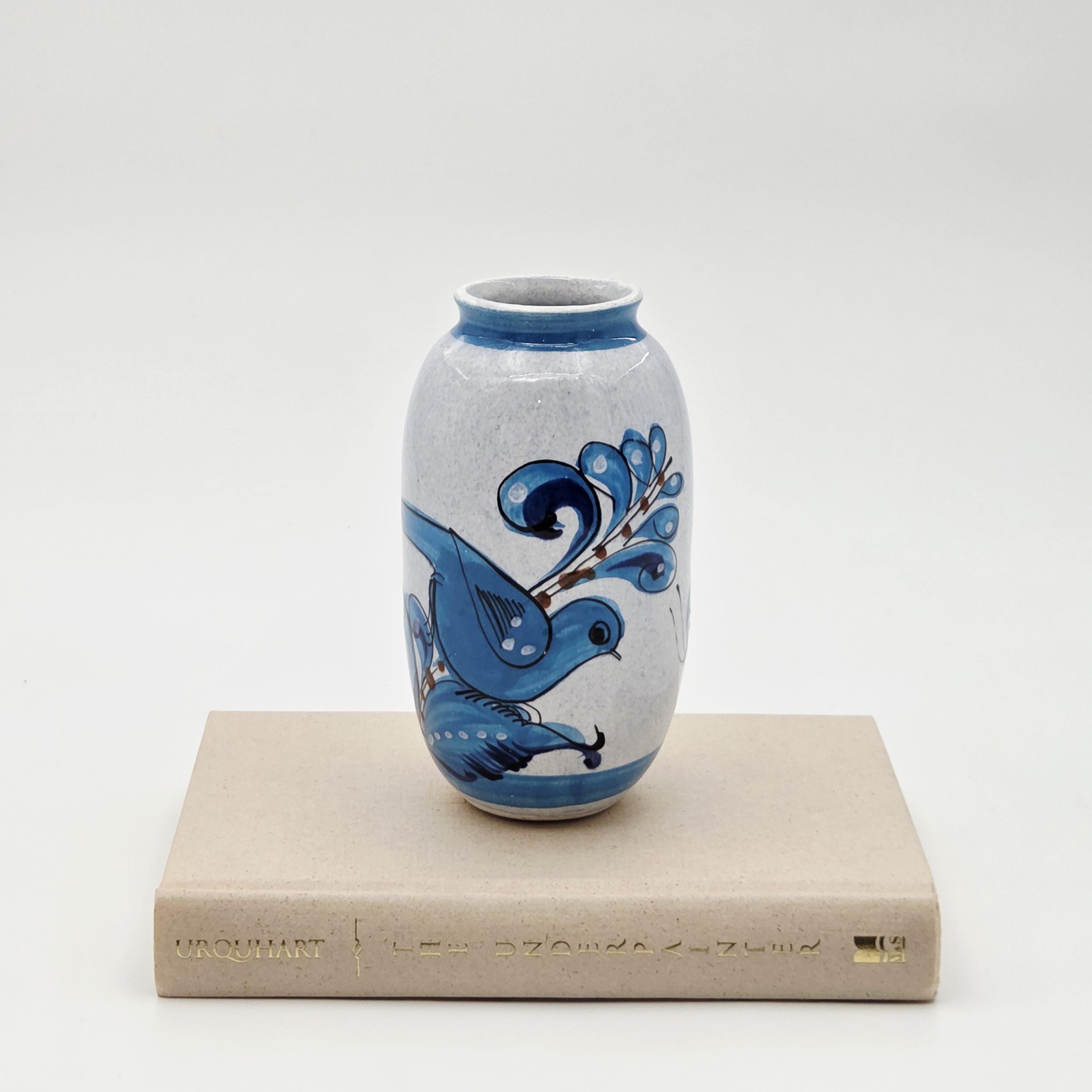 青い鳥の手描き陶器花瓶　アンティーク Bluebird vase - Etsy 日本