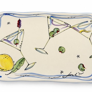 Martini-serveringsfat, handmålat keramiskt förrättstallrik, Julia Junkin Studio, 28 cm