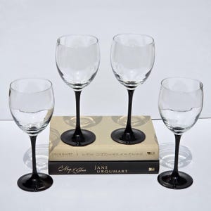 Vintage Luminarc Domino Black Stem Wine Glasses – Set of 4 | 1980s French Barware | Sumerween Decor Goblets - housewarming hostess gift