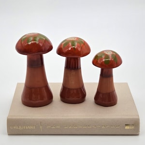 Vintage Hand-Painted Ceramic Mushroom Figurines - 70s Boho Cottagecore Decor