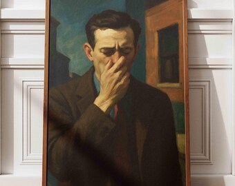 Funny Man Art Print: Retro Portrait for Whimsical Bathroom Decor