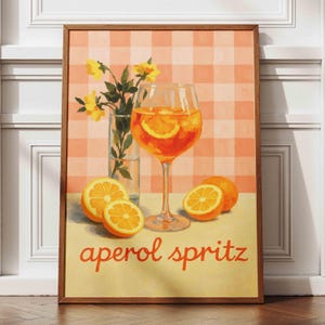 Aperol Spritz Cocktail Poster, Trendy Bar Cart Wall Art, Vintage Drink Print, Checkered Retro Style, Kitchen & Home Decor for Entertainers