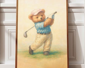 Vintage Golf Teddy Bear Print: Sports Nursery Decor