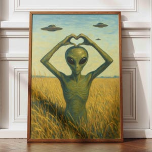 Alien Heart Art Print: Whimsical Sci-Fi Pastel Decor