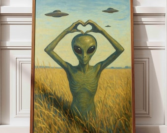 Alien Heart Art Print: Whimsical Sci-Fi Pastel Decor