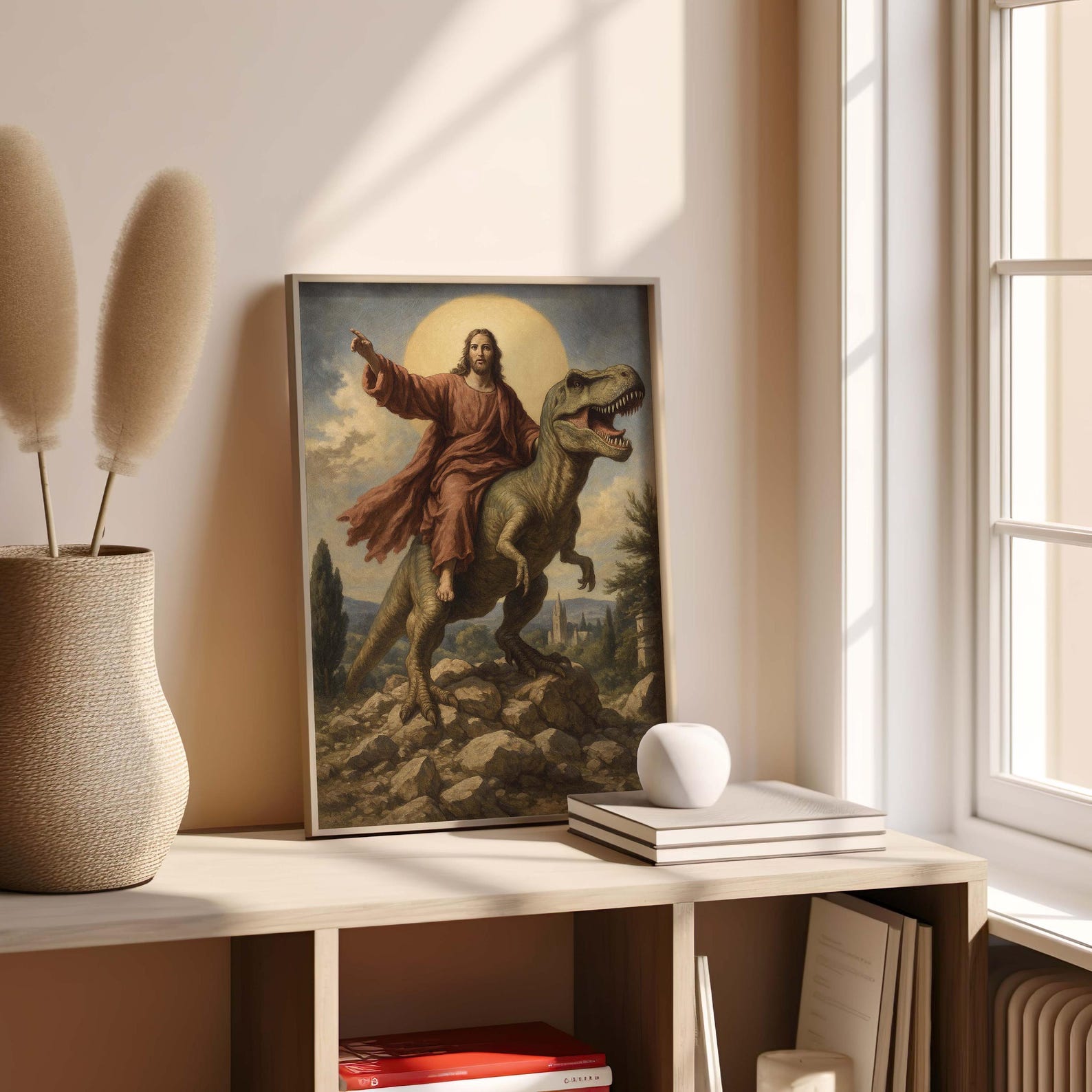 Jesus Rode A T Rex Jesus Riding T-rex Art Print: Surreal Dinosaur Painting - Etsy