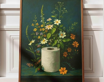 Moody Floral Bathroom Print: Toilet Paper Roll Art, Cottagecore Decor
