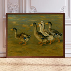 Duck Wall Art, Antique Duck & Geese Oil Painting Print, Farmhouse Animal Vintage Decor, Nursery or Kids Room Country Animal Artwork