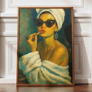 Audrey Hepburn Lipstick Wall Art, Famous Colorful Print, Vintage Fashion Painting, Old Hollywood Art, Feminist Poster, Fashion Wall Decor