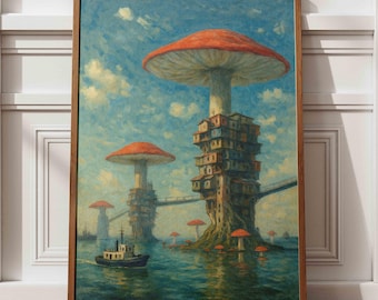Trippy Mushroom Art Print: Retro Psychedelic Surreal Decor