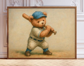 Vintage baseboll-nallebjörnstryck: Sport- och barnrumstav