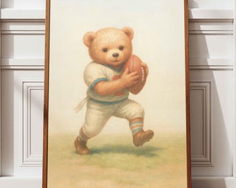 Vintage Teddy Bear Football Print: Sports Nursery Art
