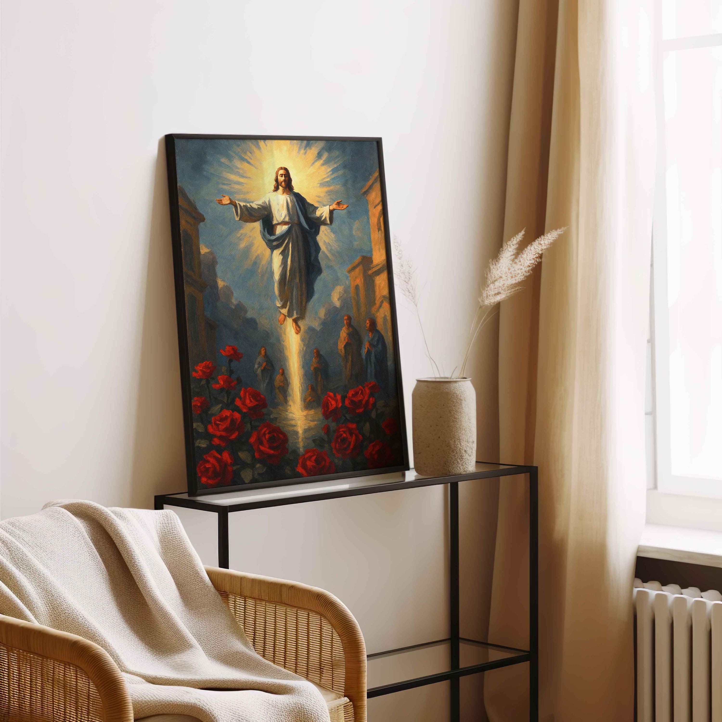 Jesus With Roses Jesus Ascension Art Print: Red Roses, Religious Home Decor - Etsy