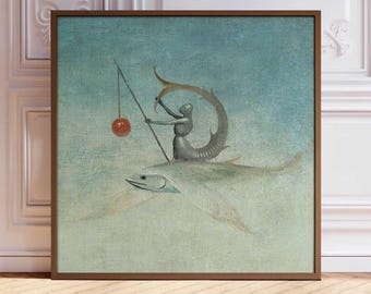 Bosch Fantasy Art Print: surrealistische visreiziger, middeleeuwse scène