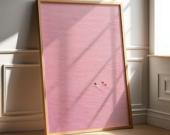 Abstract Pink Swimming Art Print, Minimalist Wall Art, Two Swimmers Painting, Textured Modern Decor