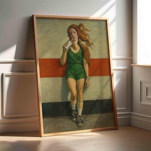 Divertente stampa alterata della Nascita di Venere, parodia di Botticelli, poster collage vintage, decorazioni murali originali per adolescenti, remix di belle arti rustiche