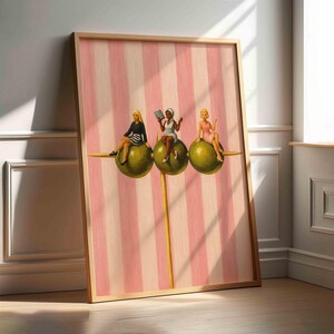 Trendy Bar Cart Wall Art, Dirty Martini Olive Print, Minimalist Cocktail Poster with Pink Stripes, Modern Kitchen Drink & Olive Decor